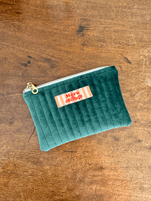 Pochette plate matelassée S - velours [MAMAN]